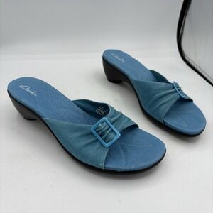 Clarks Shoes Womens Size 8 M Turquoise Flip Flop Sandal Block Heel Leather 2005